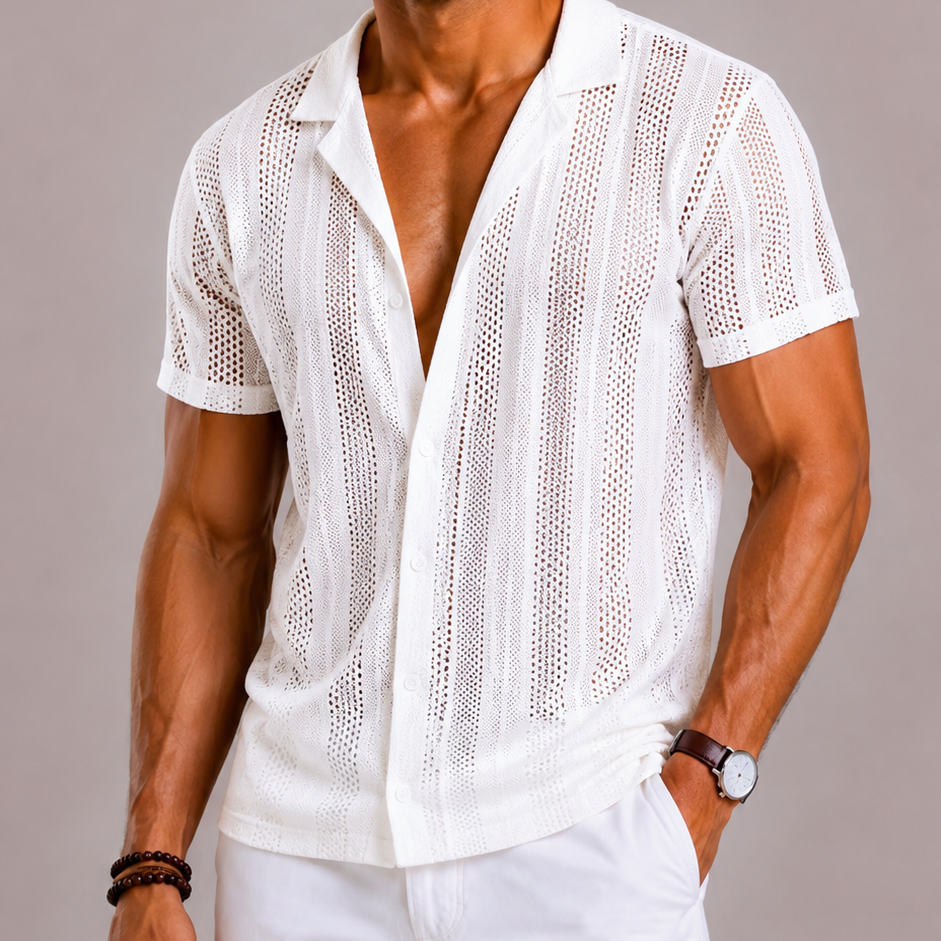 Lunelle | Heren Mesh Gebreid Doorzichtig Shirt met Korte Mouwen