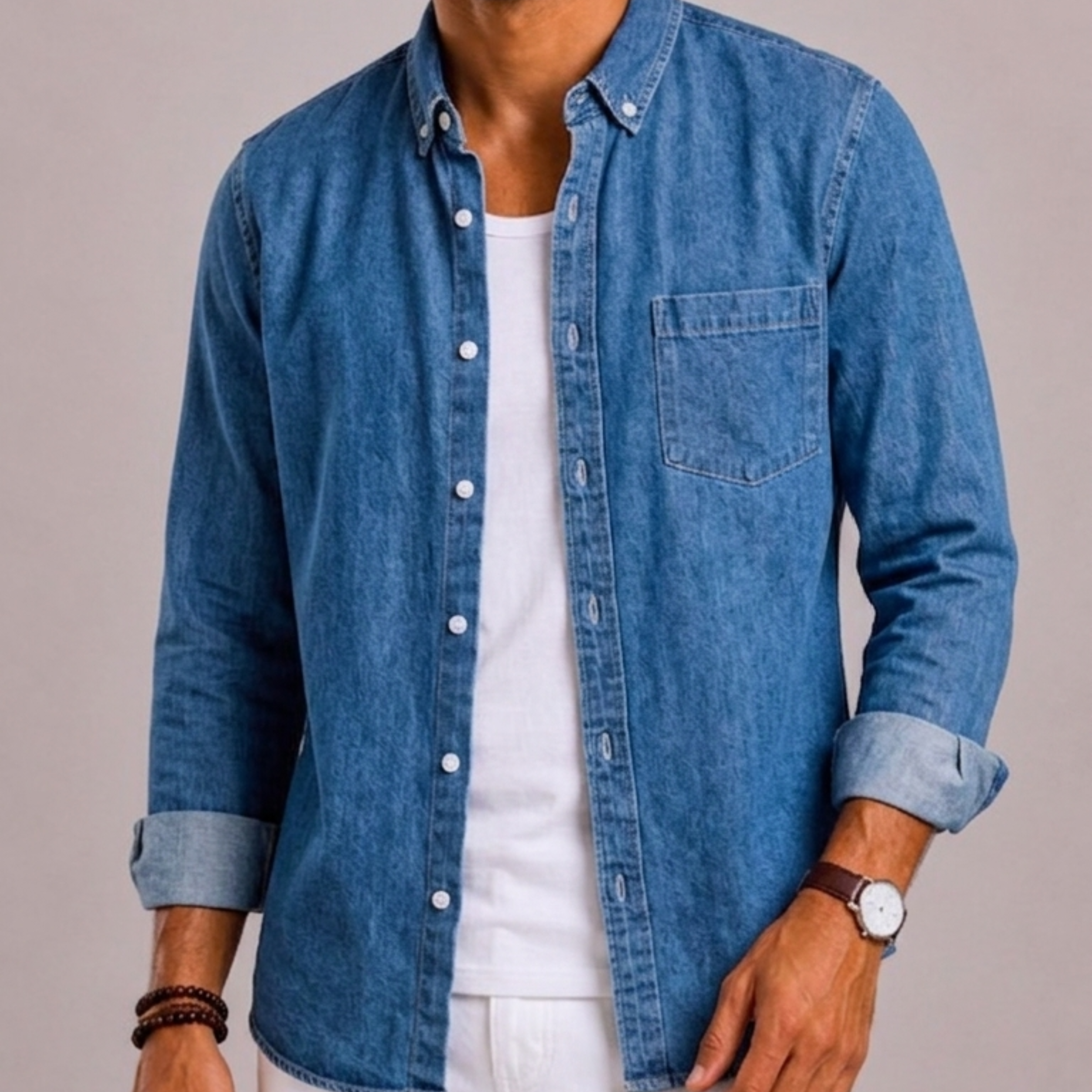 Lunelle | Heren Denim Overhemd met Lange Mouwen