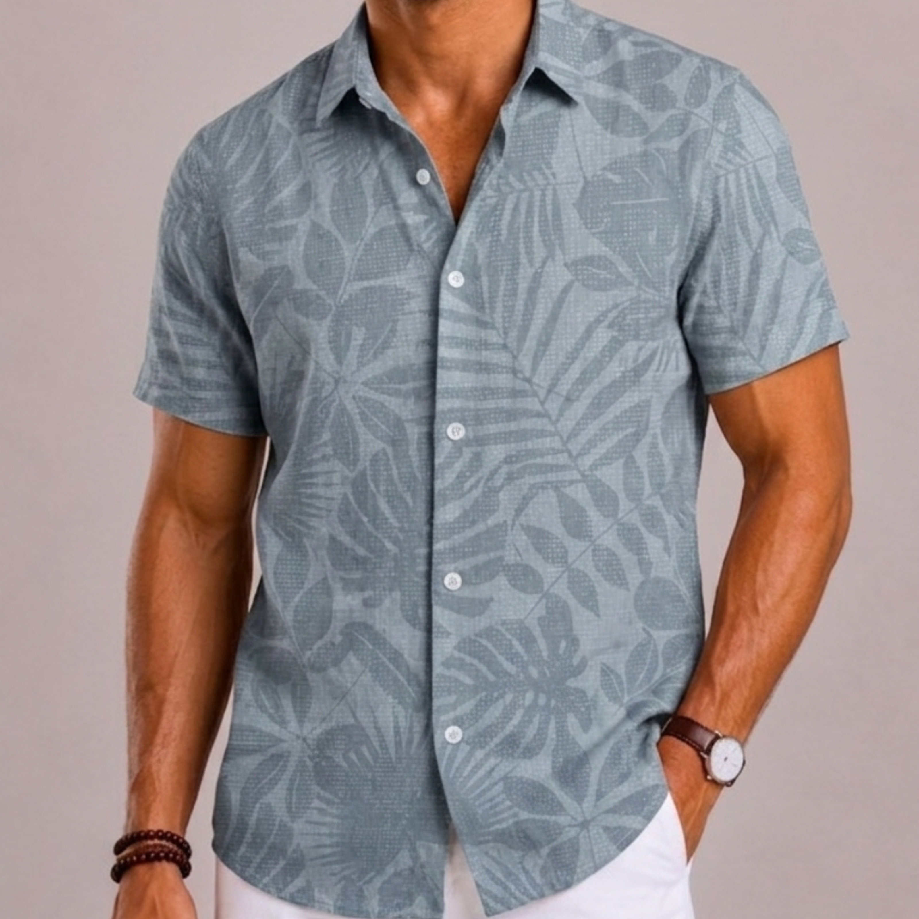 Lunelle | Heren Hawaii Overhemd met Tropische Print en Korte Mouwen