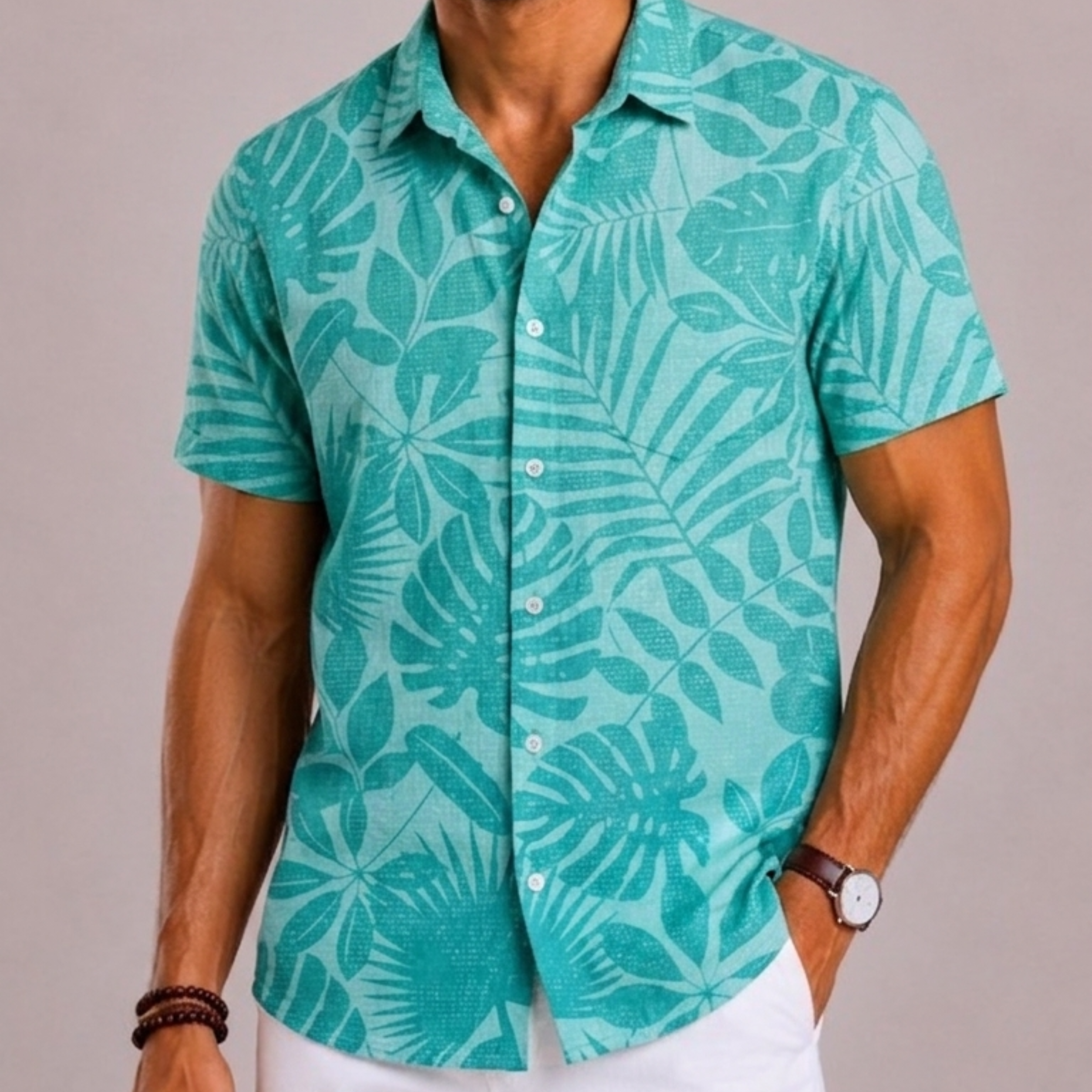 Lunelle | Heren Hawaii Overhemd met Tropische Print en Korte Mouwen