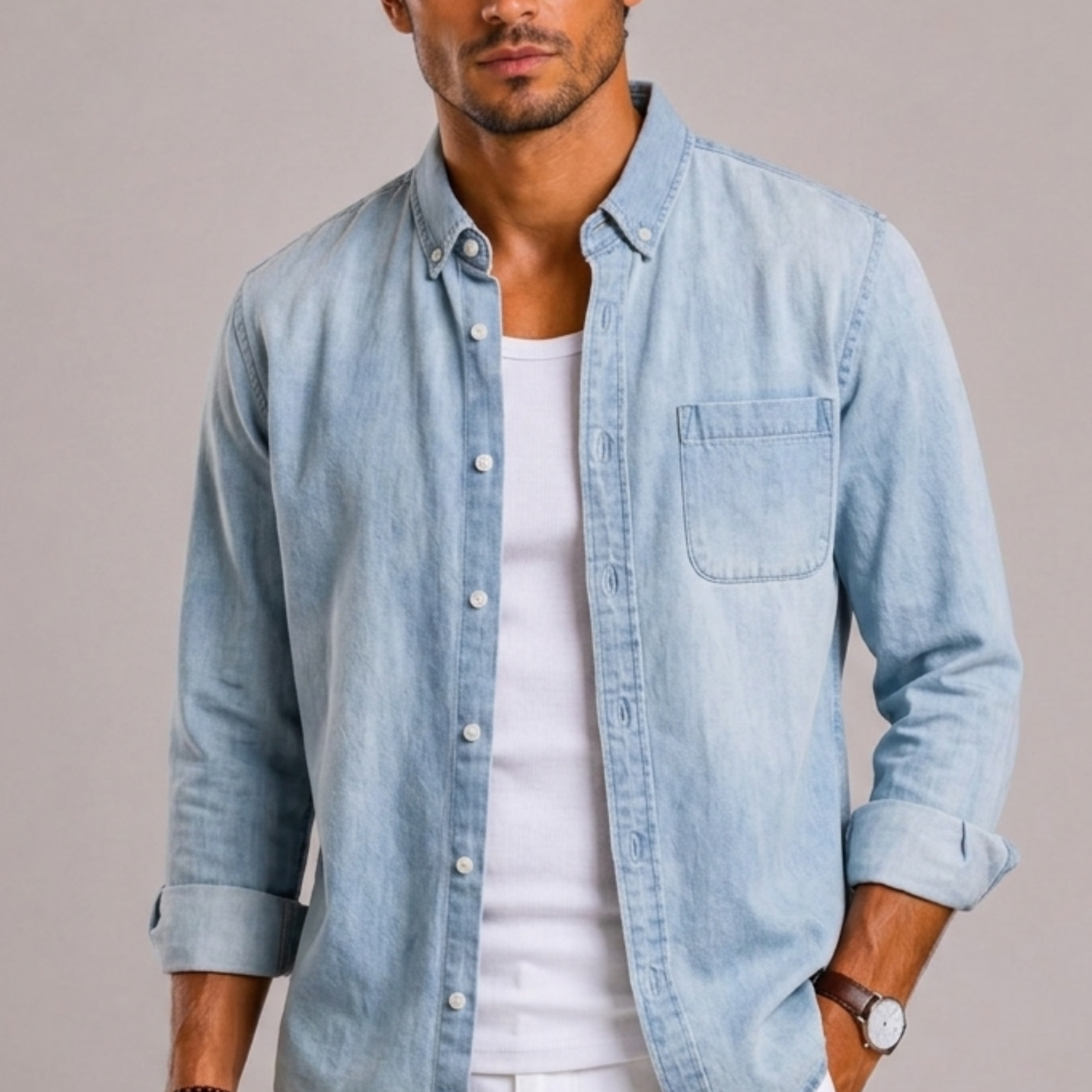 Lunelle | Heren Denim Overhemd met Lange Mouwen