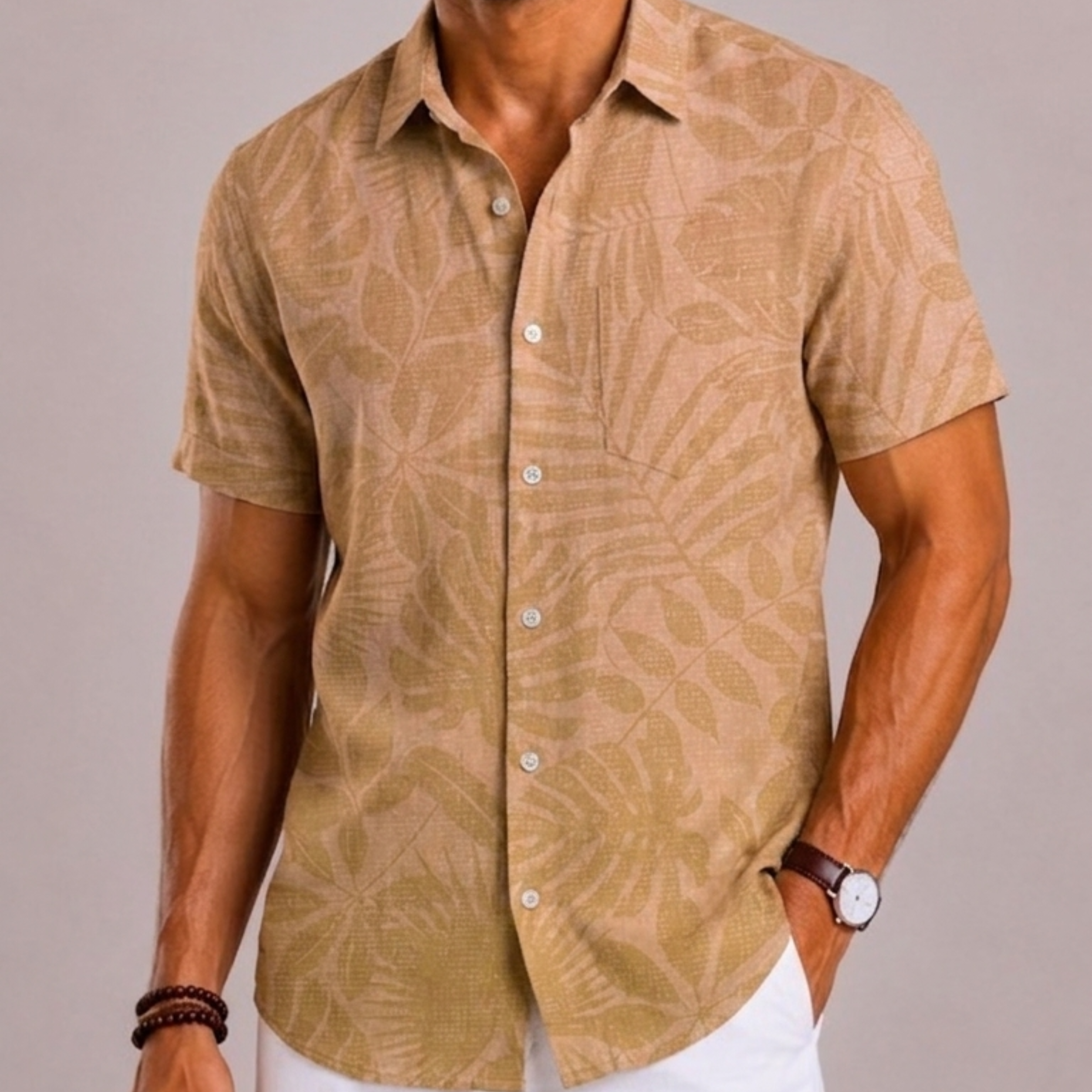 Lunelle | Heren Hawaii Overhemd met Tropische Print en Korte Mouwen