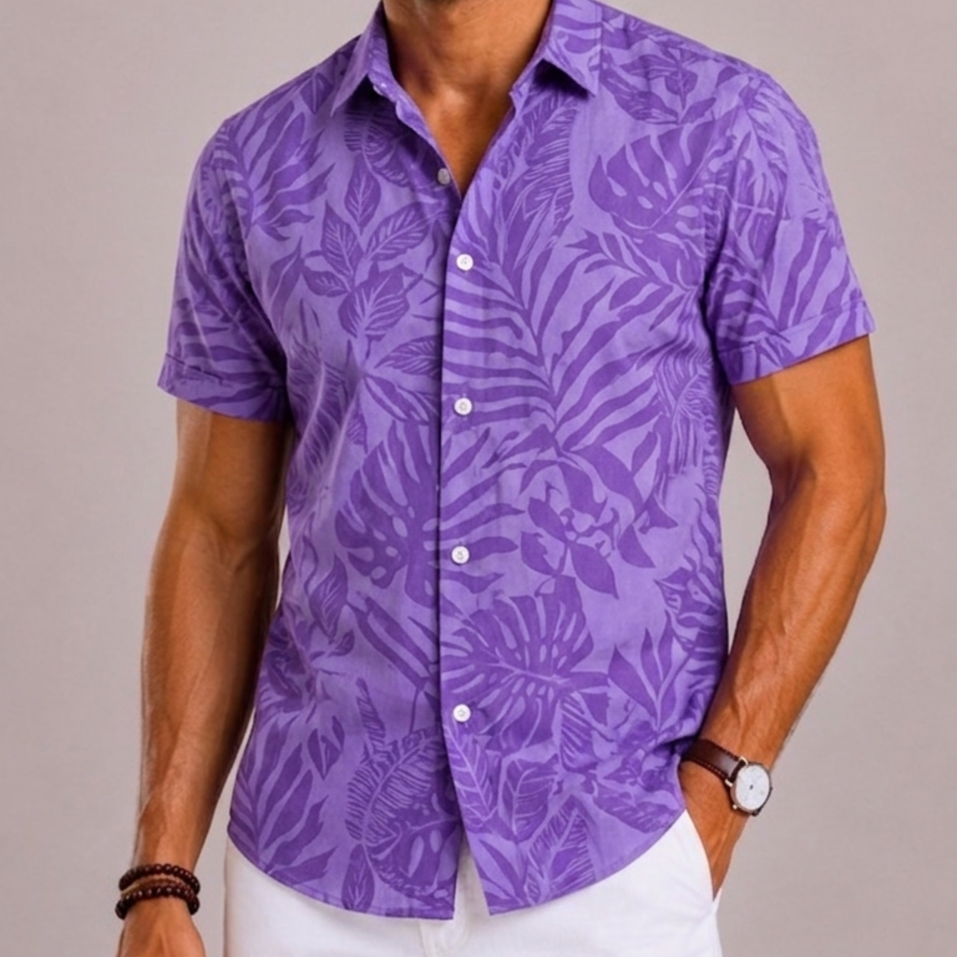 Lunelle | Heren Hawaii Overhemd met Tropische Print en Korte Mouwen