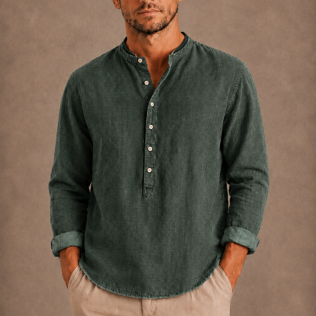 Lunelle | Heren Henley Shirt met Lange Mouwen