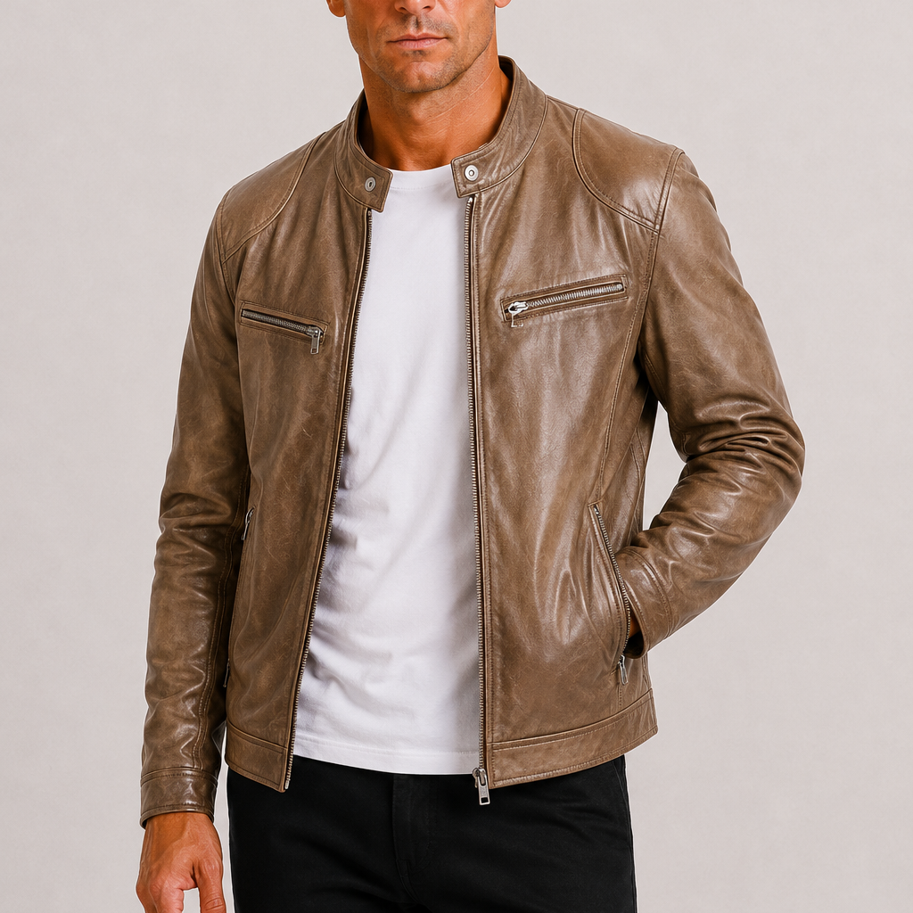 Lunelle | Heren Leren Bikerjack Stoere Tijdloze Stijl