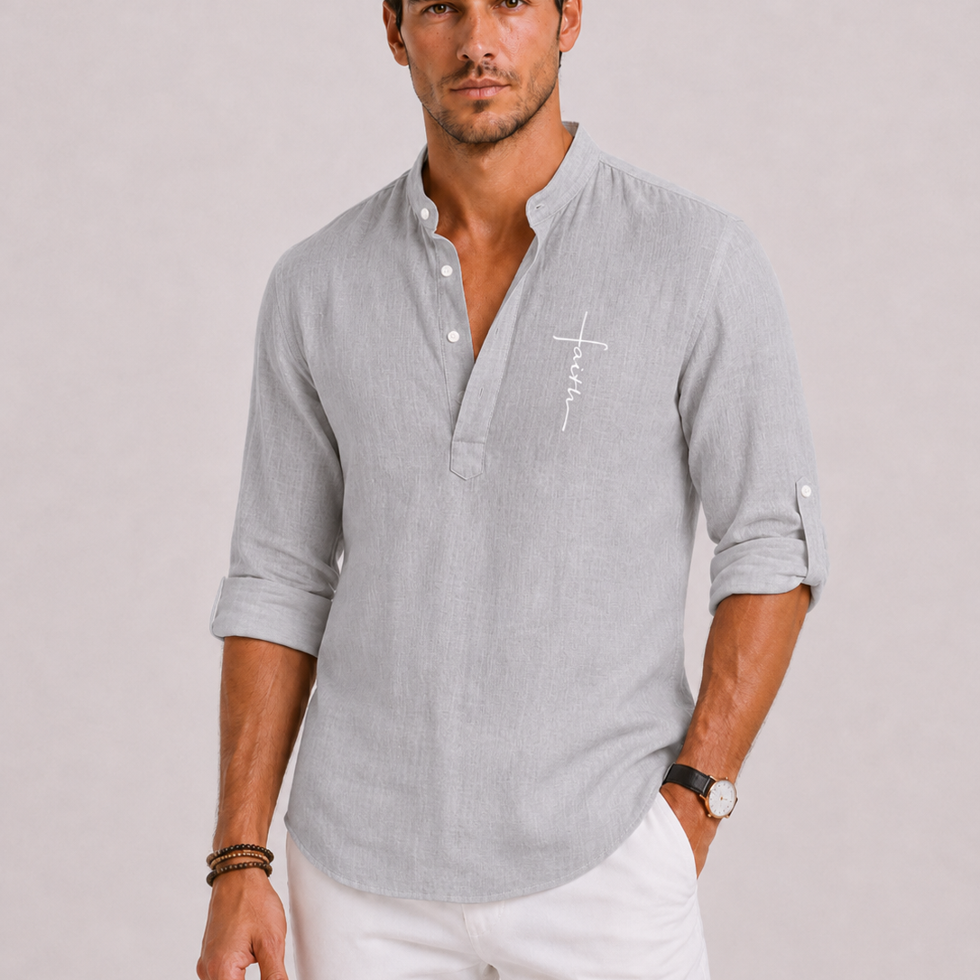 Lunelle | Heren Linnen Blouse met Henley Kraag