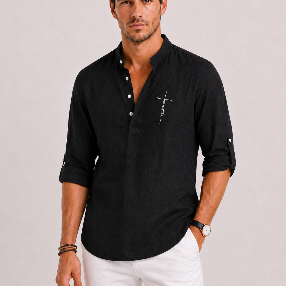 Lunelle | Heren Linnen Blouse met Henley Kraag