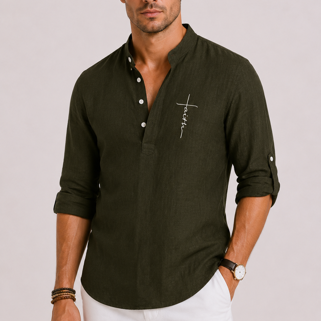 Lunelle | Heren Linnen Blouse met Henley Kraag