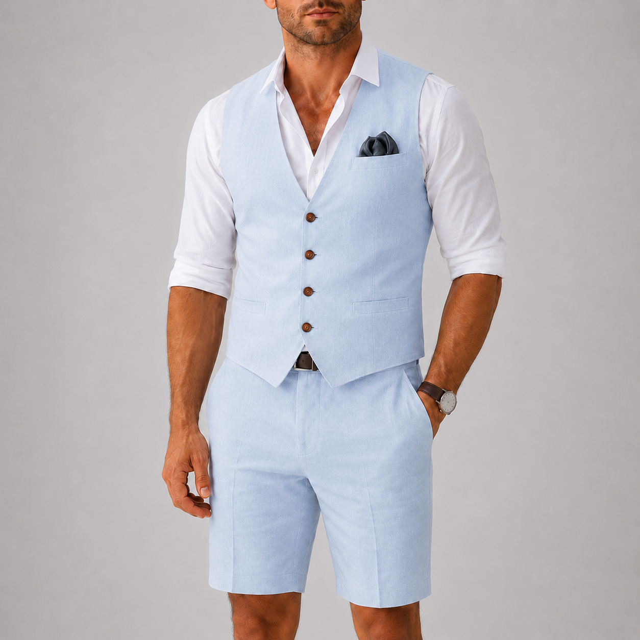 Lunelle | Heren Linnen Set met Gilet en Korte Broek voor Strandbruiloften