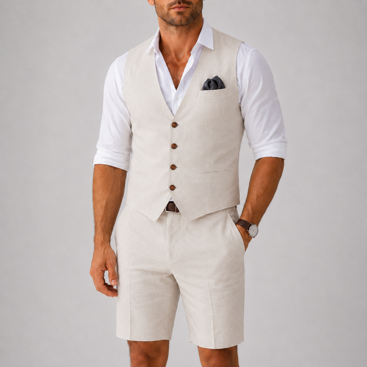 Lunelle | Heren Linnen Set met Gilet en Korte Broek voor Strandbruiloften