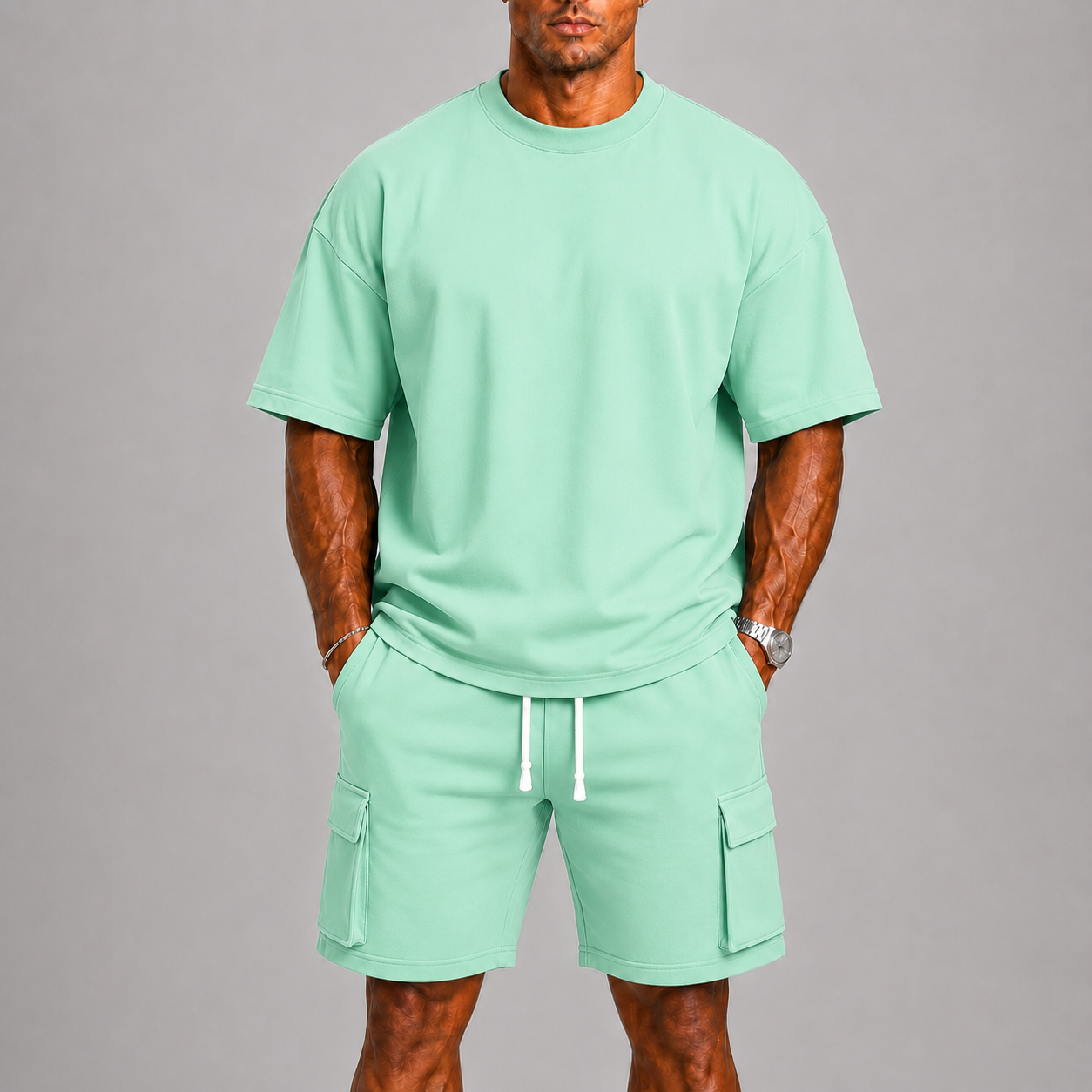Lunelle | Heren Sportieve Zomerset met Oversized T-Shirt en Cargo Korte Broek