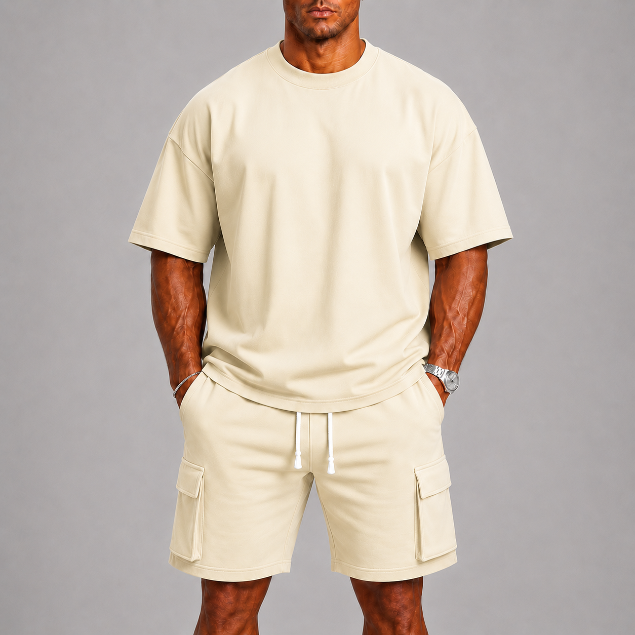 Lunelle | Heren Sportieve Zomerset met Oversized T-Shirt en Cargo Korte Broek