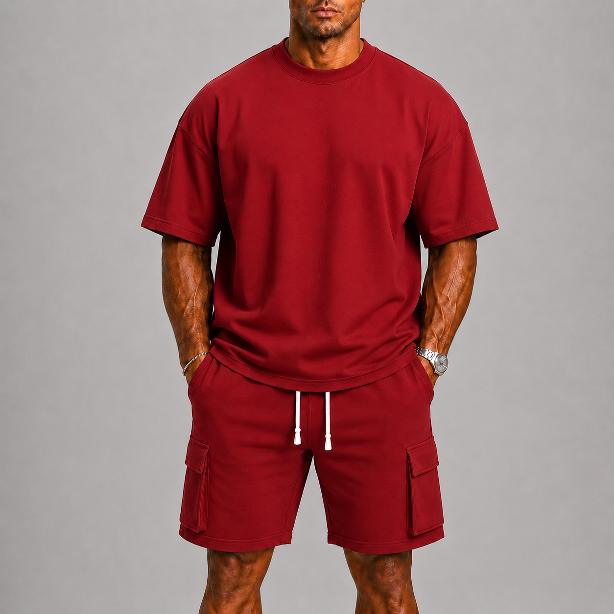 Lunelle | Heren Sportieve Zomerset met Oversized T-Shirt en Cargo Korte Broek