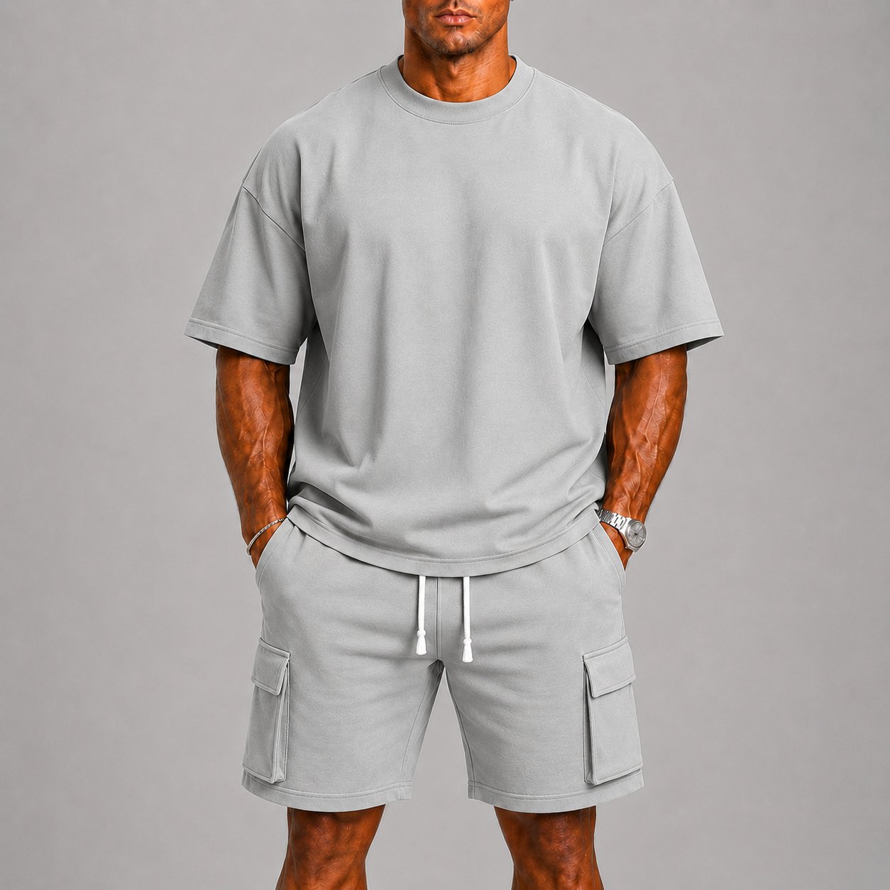 Lunelle | Heren Sportieve Zomerset met Oversized T-Shirt en Cargo Korte Broek