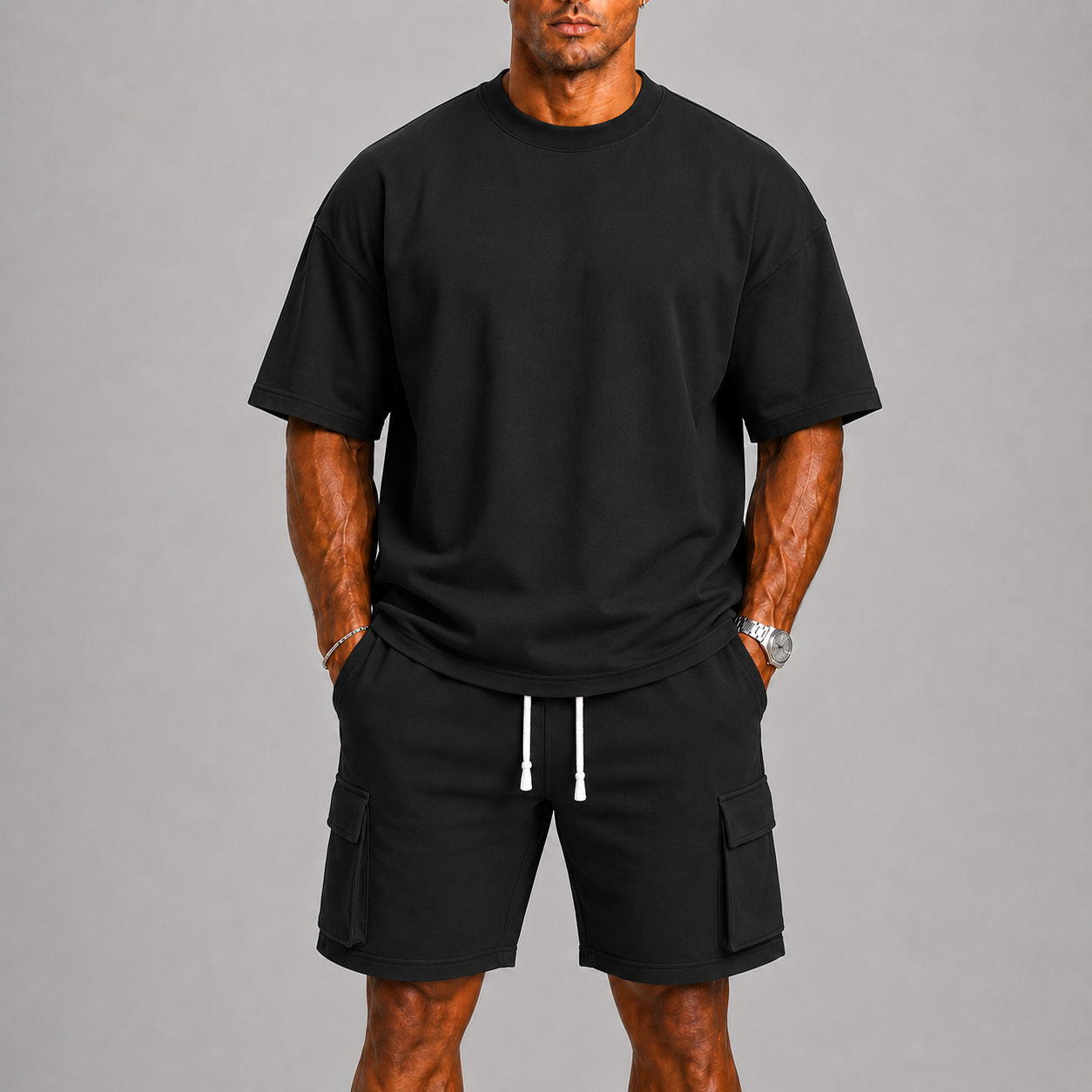 Lunelle | Heren Sportieve Zomerset met Oversized T-Shirt en Cargo Korte Broek