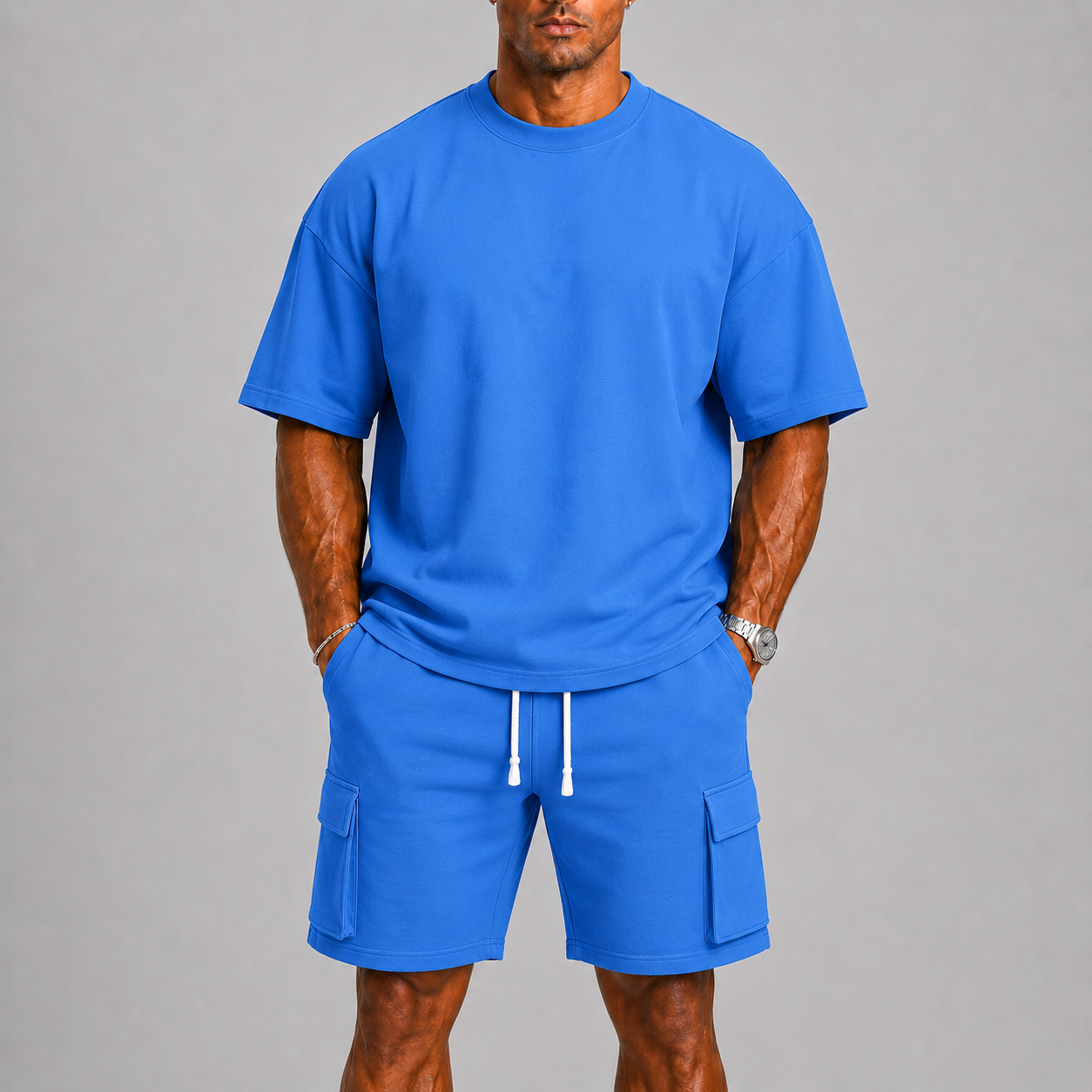 Lunelle | Heren Sportieve Zomerset met Oversized T-Shirt en Cargo Korte Broek