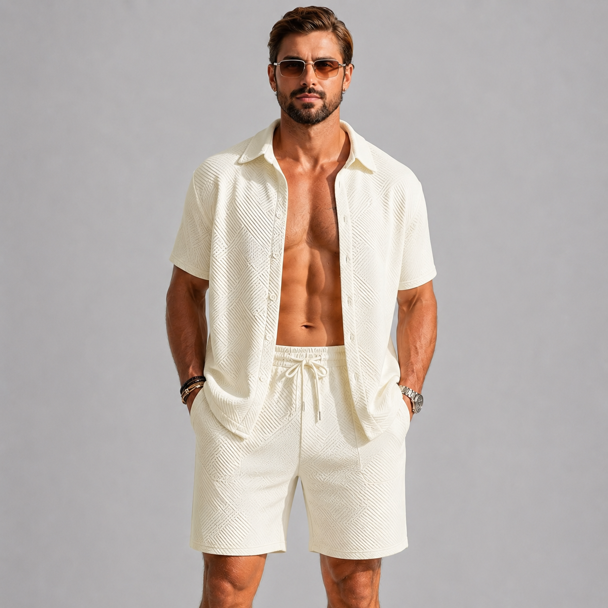 Lunelle | Heren Zomerset met Overhemd en Korte Broek Geruit Textuur