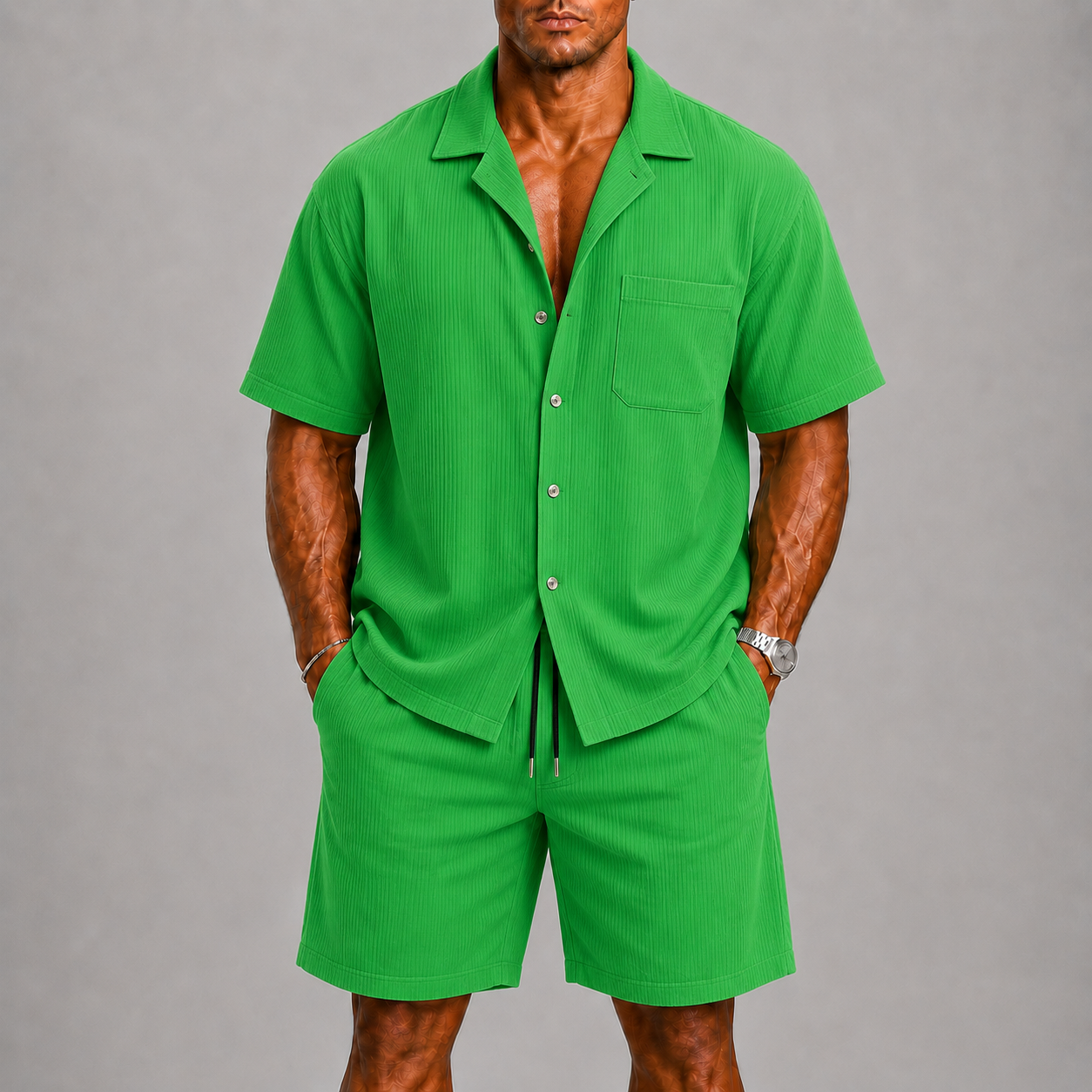 Lunelle | Heren Zomerset met Open Kraag en Korte Broek