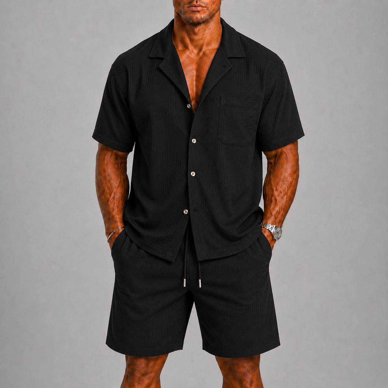 Lunelle | Heren Zomerset met Open Kraag en Korte Broek