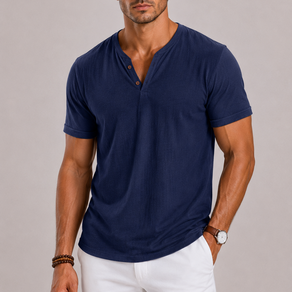 Lunelle | Heren Shirt met V-Hals en Korte Mouwen