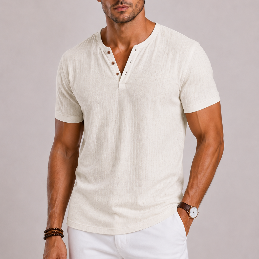Lunelle | Heren Shirt met V-Hals en Korte Mouwen