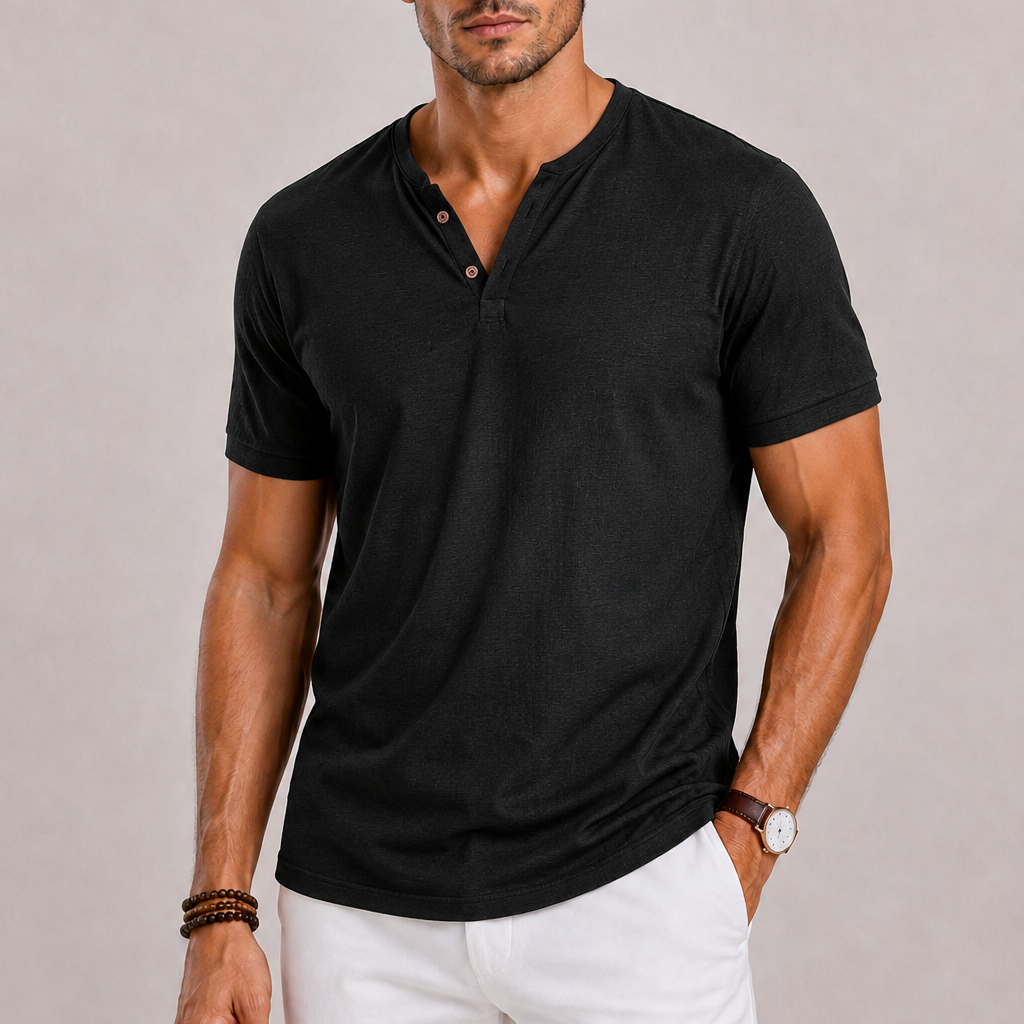 Lunelle | Heren Shirt met V-Hals en Korte Mouwen