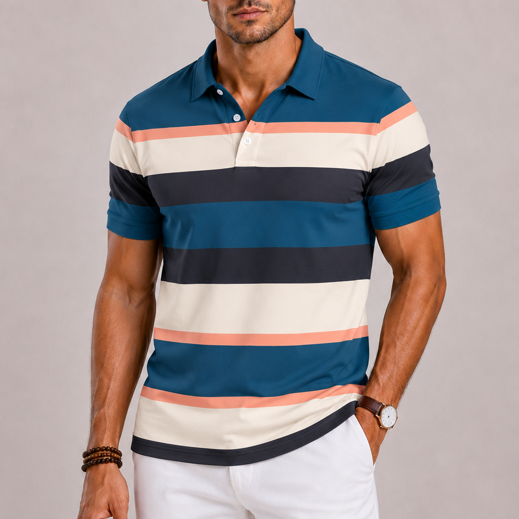 Lunelle | Heren Retro Polo met Brede Strepen