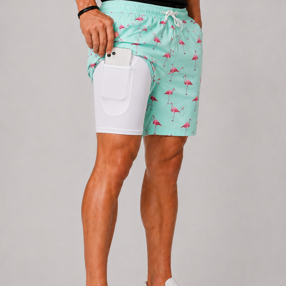 Lunelle | Heren Hawaiiaanse Swimshorts met Flamingoprint