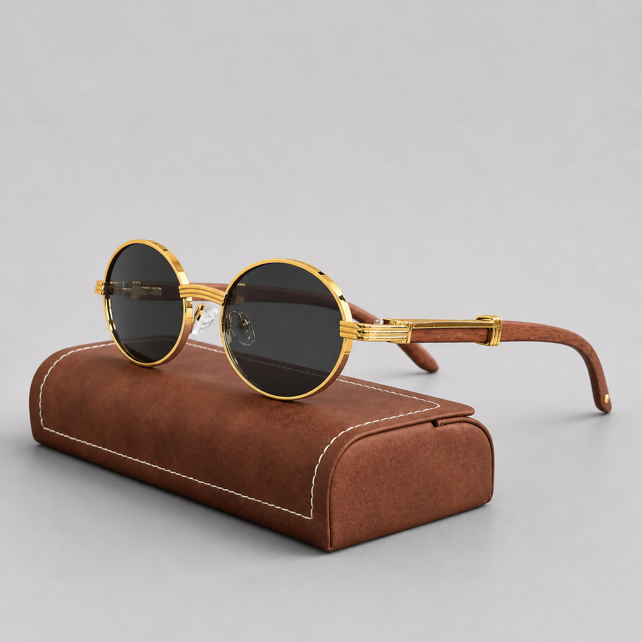 Lunelle | Heren Zonnebril Goud Rond Metaal Vintage Stijl