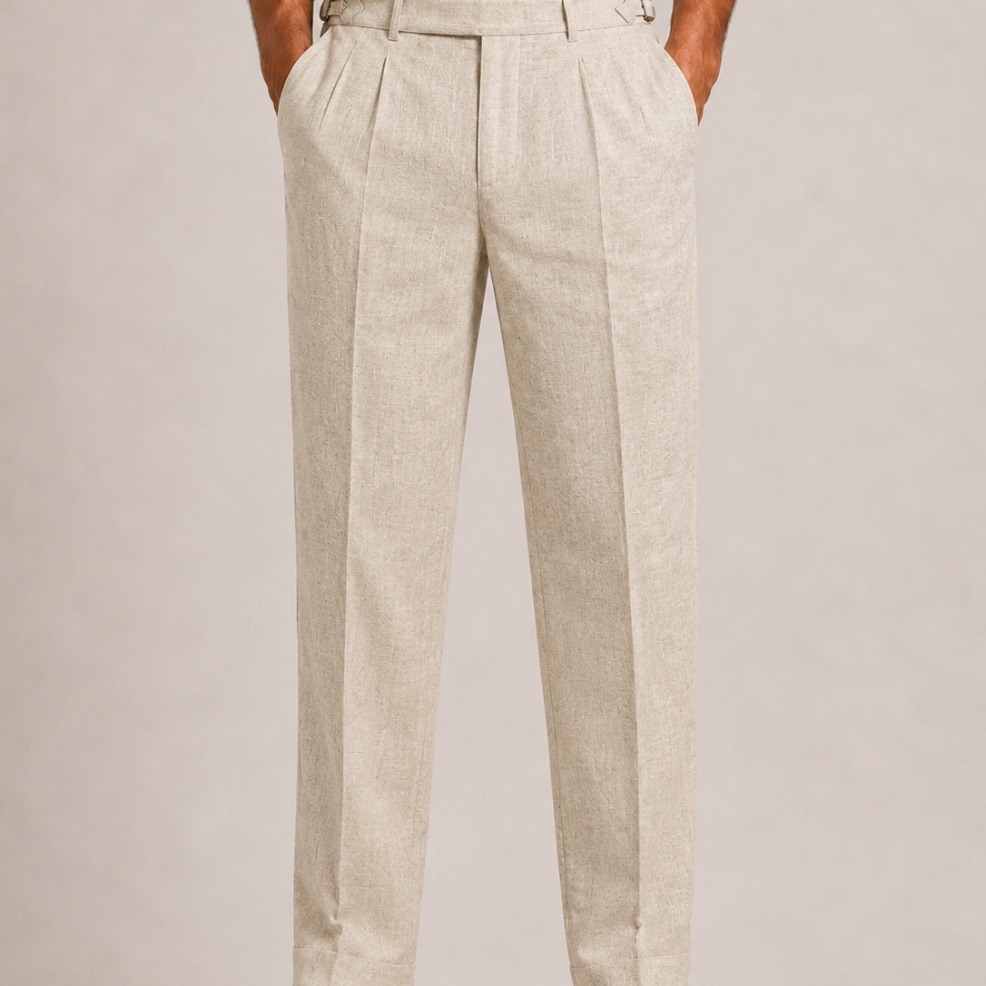 Lunelle | Heren Linnen Pantalon met Dubbele Plooi