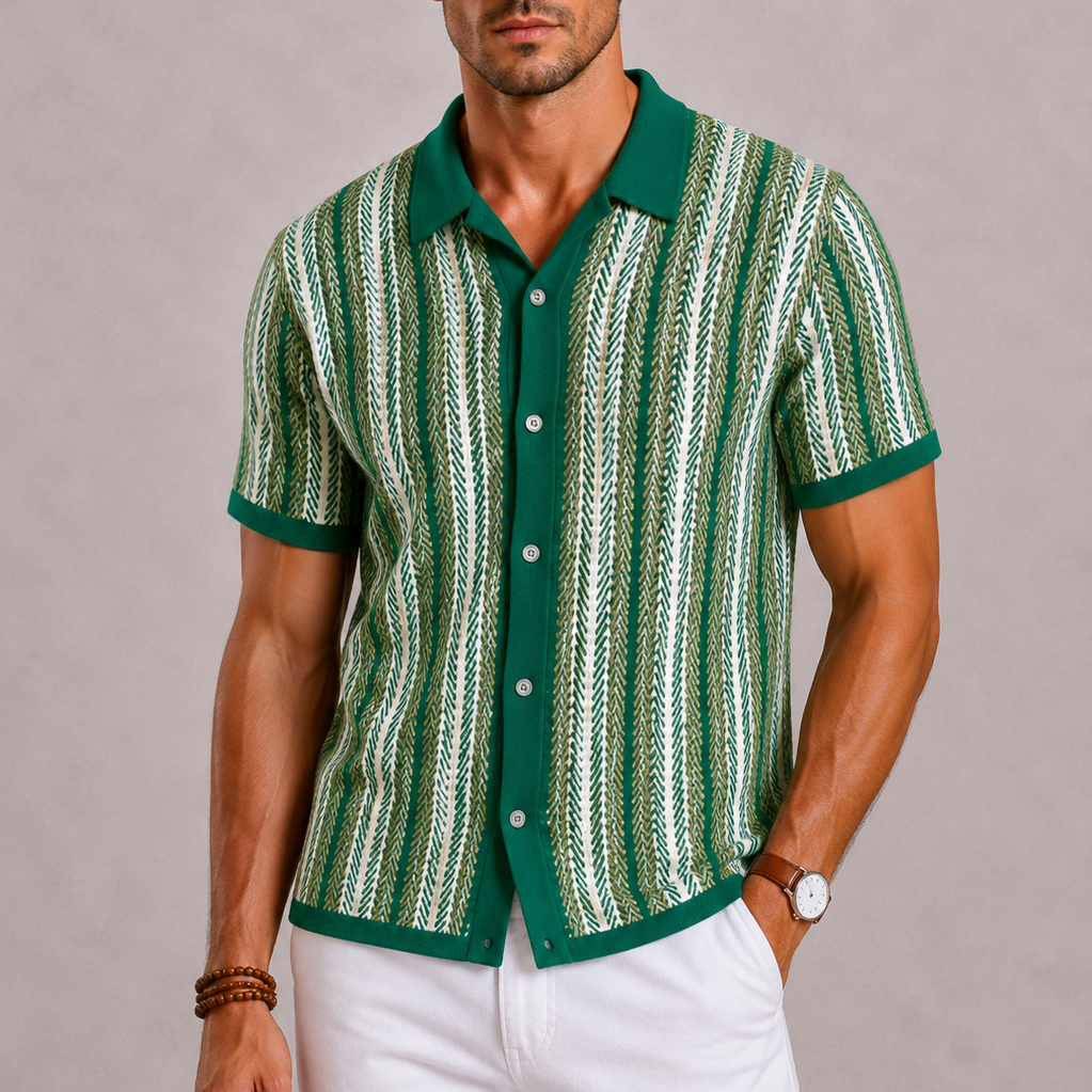 Lunelle | Heren Gebreid Poloshirt met Verticale Strepen