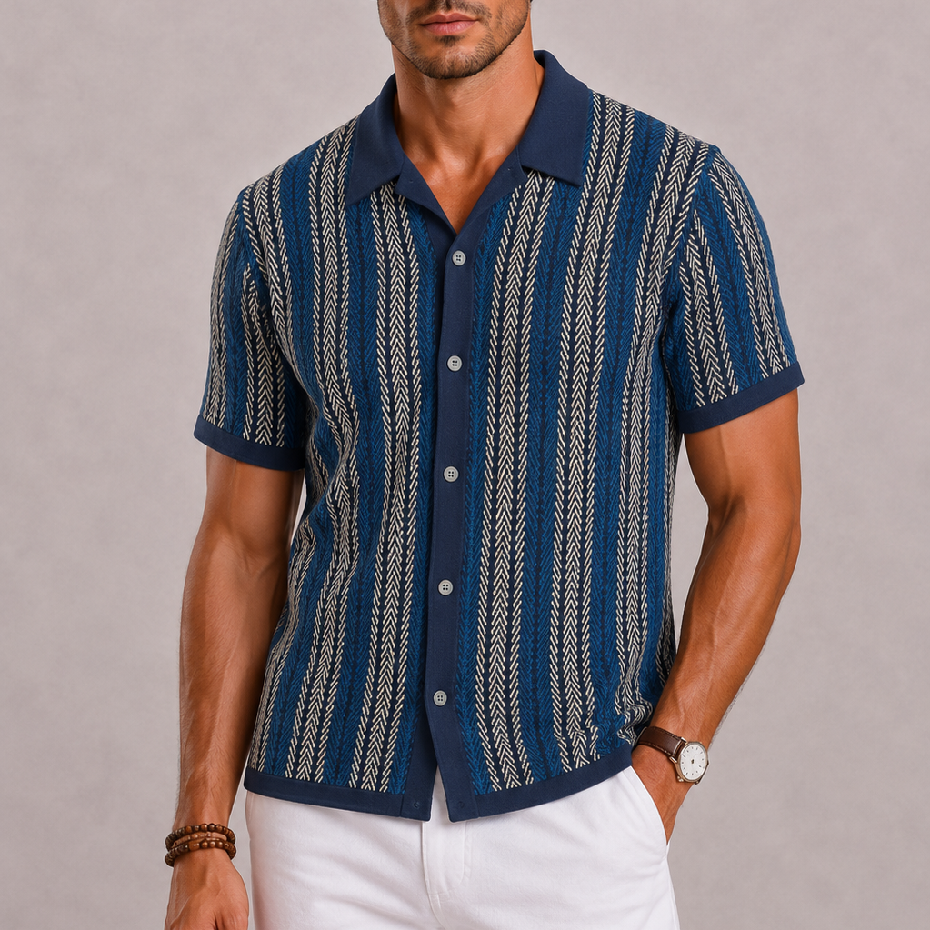 Lunelle | Heren Gebreid Poloshirt met Verticale Strepen