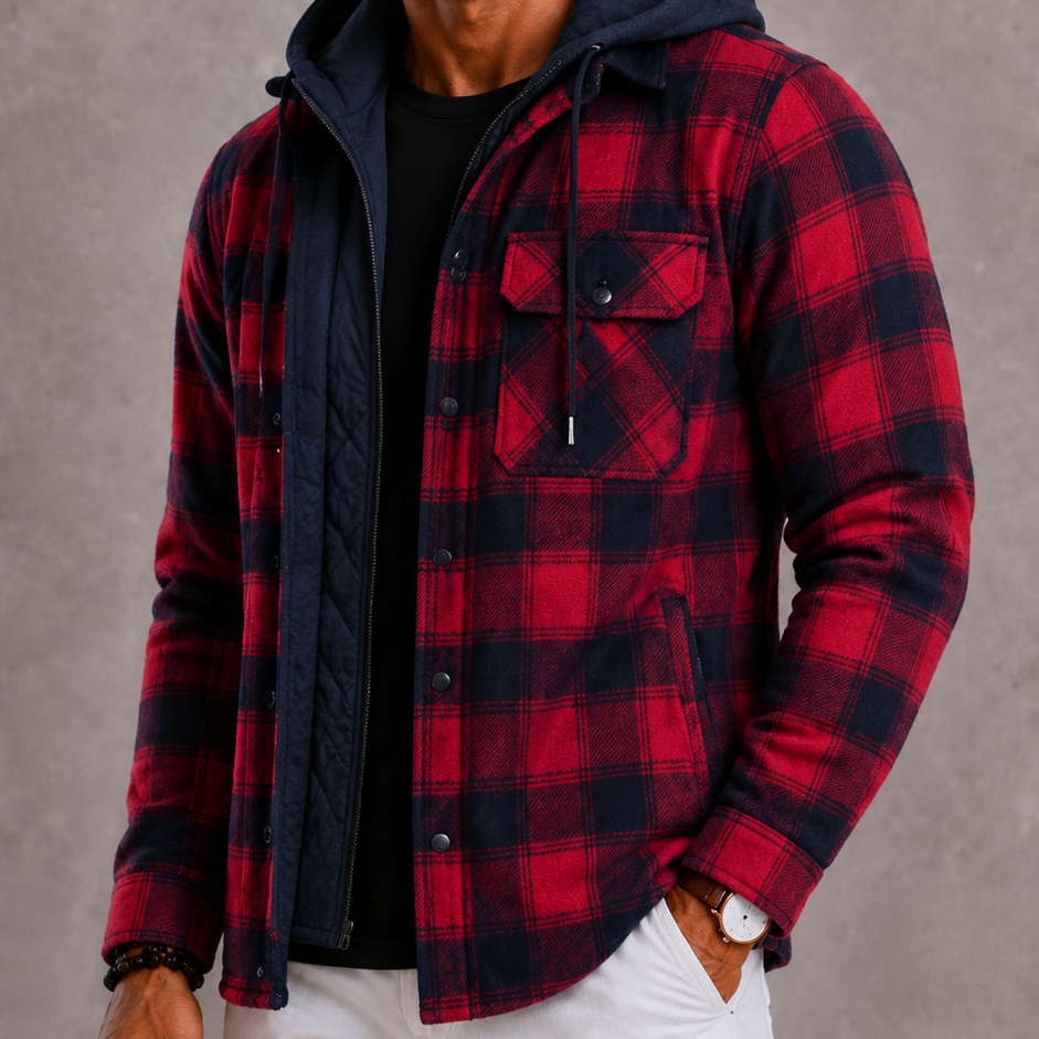 Lunelle | Men's Plaid Jacket with Hood and Warm Lining
