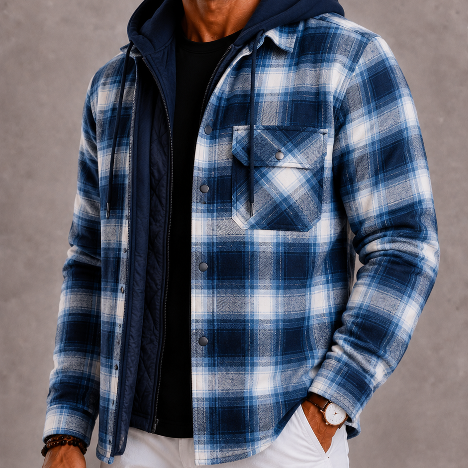Lunelle | Men's Plaid Jacket with Hood and Warm Lining