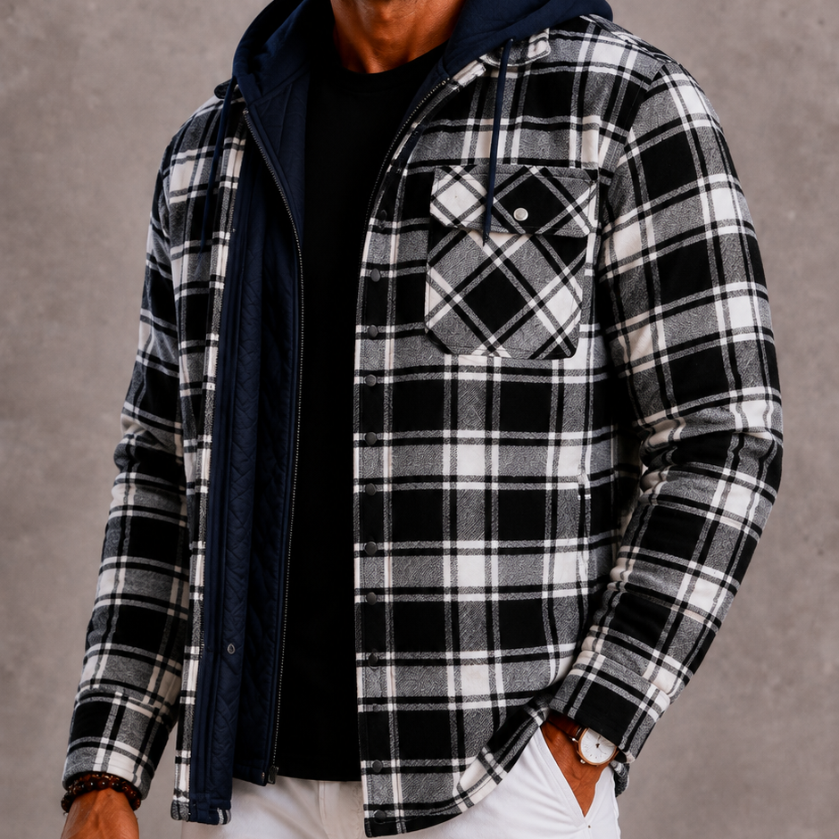 Lunelle | Men's Plaid Jacket with Hood and Warm Lining