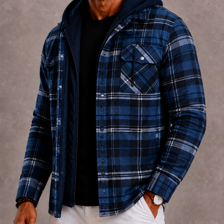 Lunelle | Men's Plaid Jacket with Hood and Warm Lining