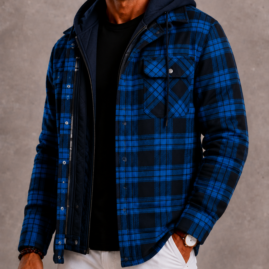 Lunelle | Men's Plaid Jacket with Hood and Warm Lining
