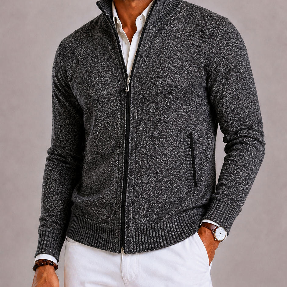 Lunelle | Men's Knitted Cardigan with Zipper and Stand-Up Collar