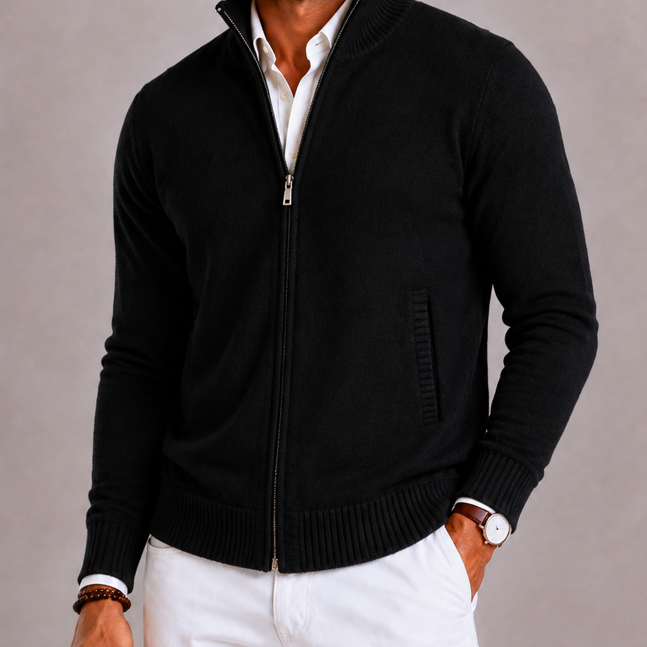 Lunelle | Men's Knitted Cardigan with Zipper and Stand-Up Collar