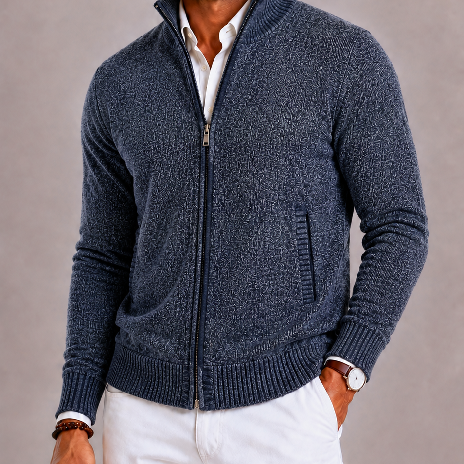 Lunelle | Men's Knitted Cardigan with Zipper and Stand-Up Collar