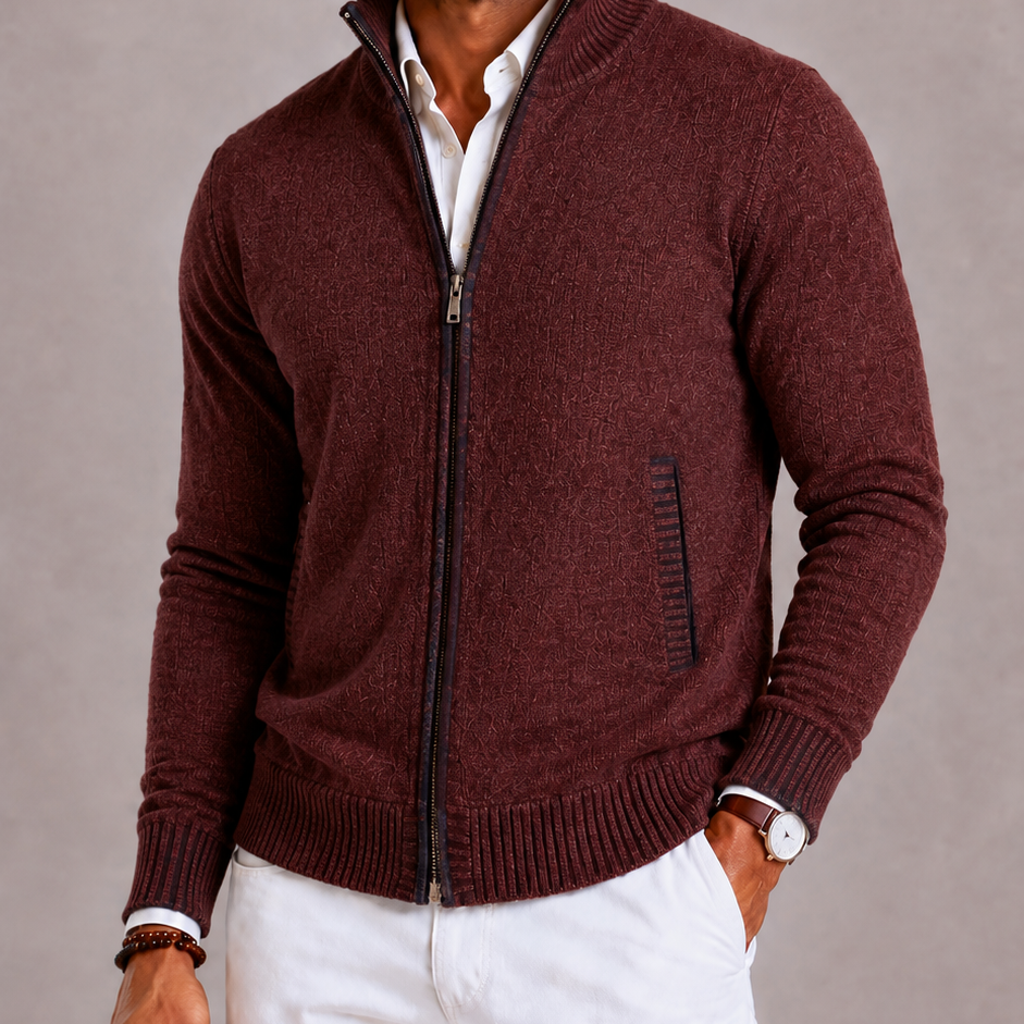 Lunelle | Men's Knitted Cardigan with Zipper and Stand-Up Collar