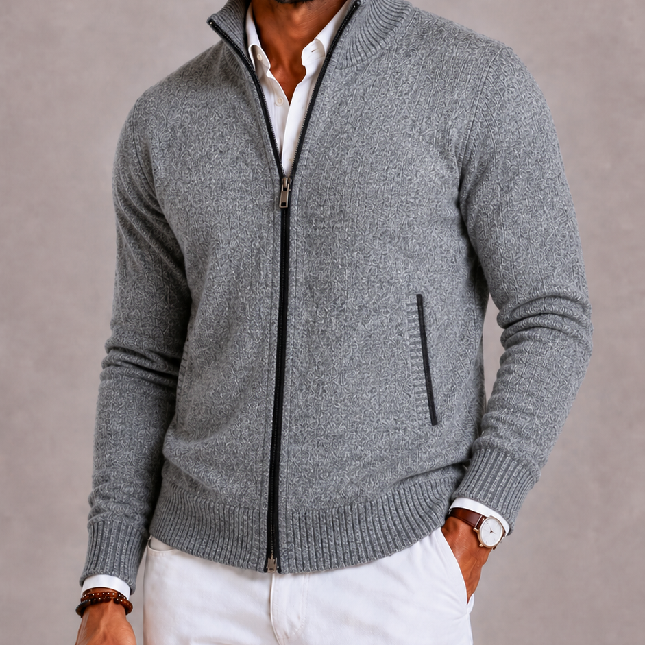Lunelle | Men's Knitted Cardigan with Zipper and Stand-Up Collar