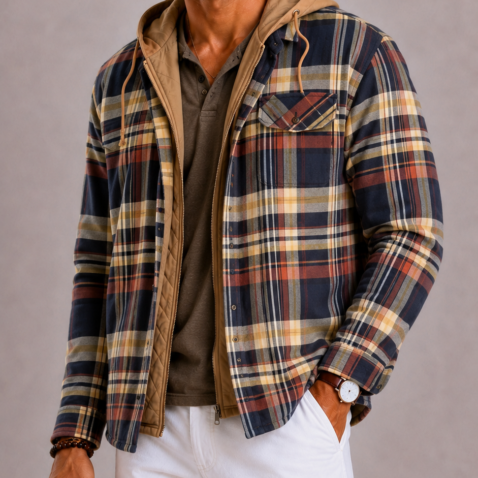 Lunelle | Men's Plaid Flannel Hooded Zip-Up Jacket