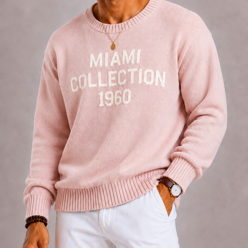 Lunelle | Men's Oversized Knitted Sweater with Round Neck and Text Print