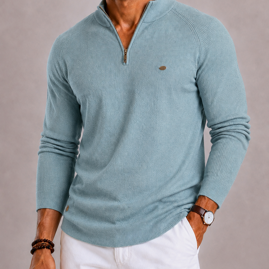 Lunelle | Men's Half Zip Ribbed Stand-Up Collar Sweater
