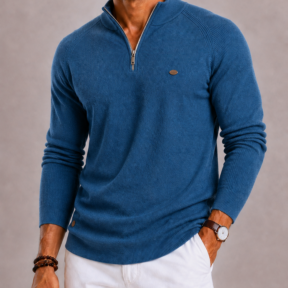 Lunelle | Men's Half Zip Ribbed Stand-Up Collar Sweater