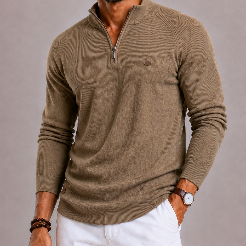 Lunelle | Men's Half Zip Ribbed Stand-Up Collar Sweater