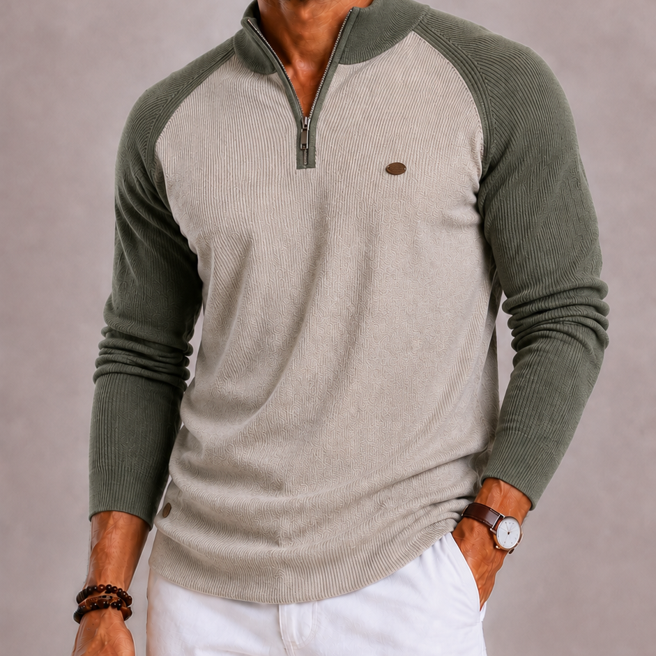 Lunelle | Men's Half Zip Ribbed Stand-Up Collar Sweater