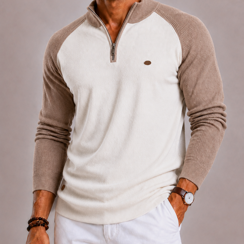 Lunelle | Men's Half Zip Ribbed Stand-Up Collar Sweater