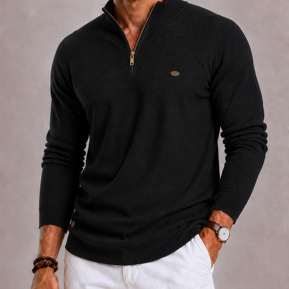 Lunelle | Men's Half Zip Ribbed Stand-Up Collar Sweater